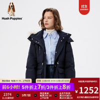 Hush Puppies暇步士女装工装风中长款貉子毛领羽绒服 196深蓝 XS