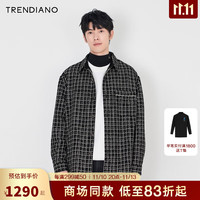 TRENDIANO雅致小香风提花微阔翻领外套男潮 黑色090 M