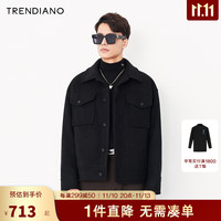TRENDIANO立体口袋百搭简约翻领毛呢外套男潮 黑色090 S