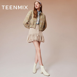 TEENMIX 天美意 靴子女粗跟气质优雅时装靴通勤百搭女短靴冬NNZ06DD3 米白 36