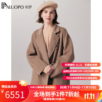 帕罗（PALUOPO）100%山羊绒毛呢大衣女士双面呢小个子外套 23063 紫绒 S/155