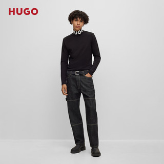 HUGO【抢购】男士冬品牌标识装饰立领修身长袖T恤 001-黑色 EU:S