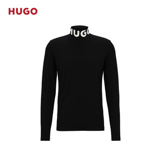 HUGO【抢购】男士冬品牌标识装饰立领修身长袖T恤 001-黑色 EU:S