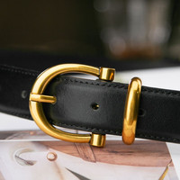 牛当家女士腰带马蹄针扣皮带金属圈简约百搭时尚青年裤带 2.9宽雅致黑 100cm