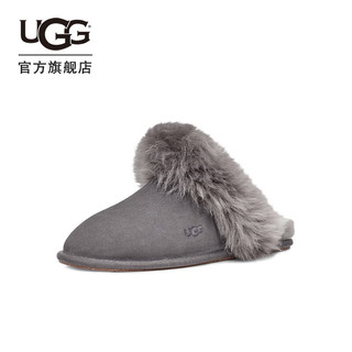 UGG 女士休闲舒适平底经典居家毛绒包头凉鞋拖鞋 1122750 CHRC  炭灰色 36