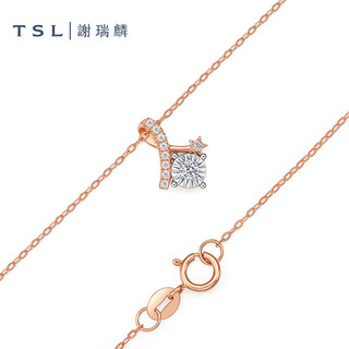 TSL 谢瑞麟 18K金钻石项链星辰系列双子星锁骨链女款BE446 钻石共10颗，约8分