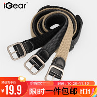 iGear 帆布腰带男士皮带男针扣裤带 黑色