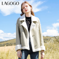 La·go·go 拉谷谷 Lagogo2023冬季新款拉谷谷软糯毛毛外套女撞色PU外套