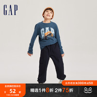 Gap男童秋季2023LOGO亲肤纯棉长袖T恤735911儿童装休闲上衣