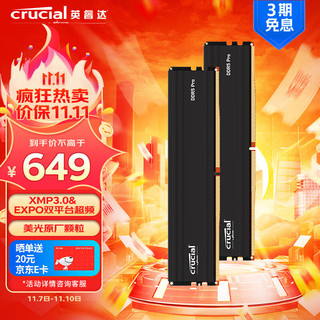 Crucial 英睿达 Pro系列 DDR5 5600MHz 台式机内存 马甲条 黑色 32GB 16GBx2 CP2K16G56C46U5