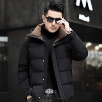 大绒鹅 高端男士羽绒服时尚连帽短款上衣2023冬季新款加厚冬装外套潮 黑色 180/XL