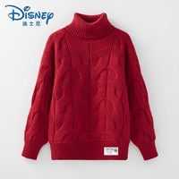 Disney 迪士尼 女童毛衣高领2023新款套头加绒加厚针织衫中大童冬季保暖