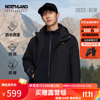 NORTHLAND 诺诗兰 男士三合一冲锋衣户外徒步防水防风硬壳外套NWJDT5553E 纯黑色-53E 175