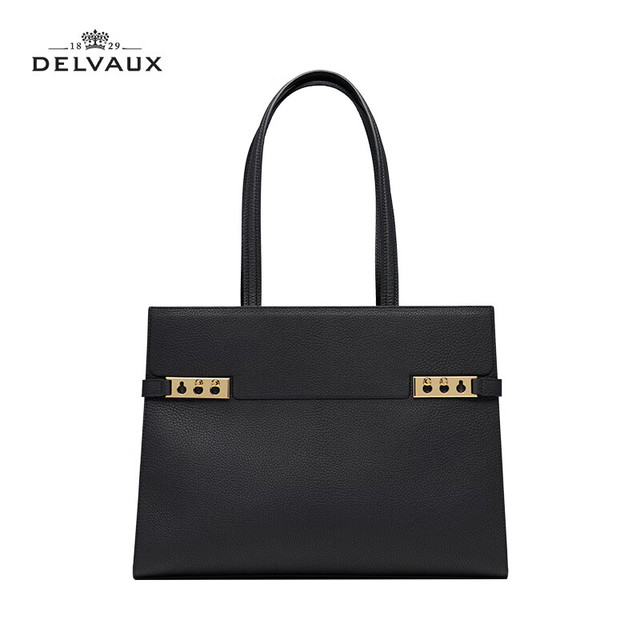 DELVAUX 德尔沃 春夏包包女包单肩斜挎手提托特包Tempete Tote系列生日礼物送女友 黑色