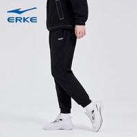 ERKE 鸿星尔克 运动裤男秋冬季舒适运动户外休闲保暖防风加厚裤长裤男裤子 正黑-加厚针织运动裤 XL