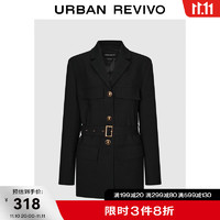 UR女装复古时髦多口袋设计感腰带西装外套UWG130062 正黑 S
