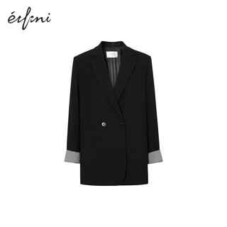 伊芙丽（eifini）伊芙丽经典黑色休闲设计感撞色西装女装通勤职场外套女 黑色西装 160/84A/M