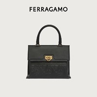 菲拉格慕 Ferragamo)女牛皮革TRIFOLIO黑色提包 0749816礼盒 礼物