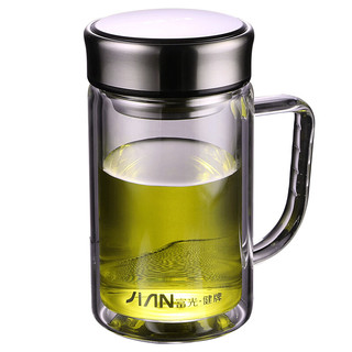 富光 健牌双层玻璃杯透明带盖茶杯办公杯带把 大容量男女水 700B-520ml