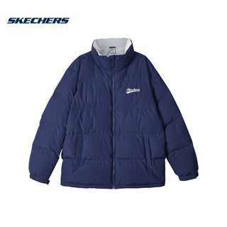 斯凯奇（Skechers）羽绒服男女装秋冬加厚款保暖鸭绒短款外套翻领官网 海军蓝/00DU XS