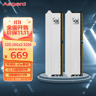 Asgard 阿斯加特 弗雷 Freyr系列 钛银甲 DDR4 3200MHz 台式机内存 马甲条 白色 32GB 16GB*2