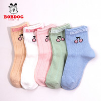 BoBDoG 巴布豆 儿童袜子卡通棉质舒适透气亲肤时尚女童中筒袜