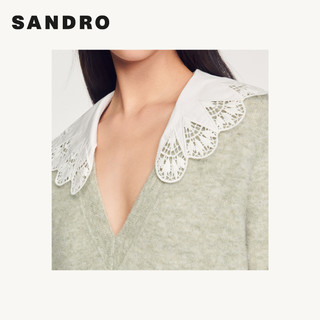 SANDRO Outlet女装法式优雅蕾丝花边可拆卸衣领针织衫SFPPU01244