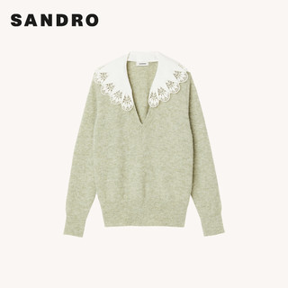 SANDRO Outlet女装法式优雅蕾丝花边可拆卸衣领针织衫SFPPU01244