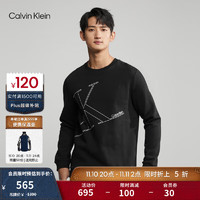 Calvin Klein Jeans23春秋男士休闲简约线形字母印花加绒圆领卫衣40KC424 BAE-黑色 S