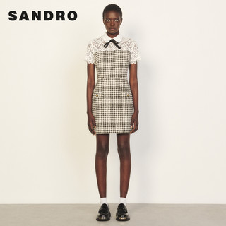 SANDRO Outlet春秋女装蕾丝拼接衬衫领短袖法式连衣裙SFPRO02101
