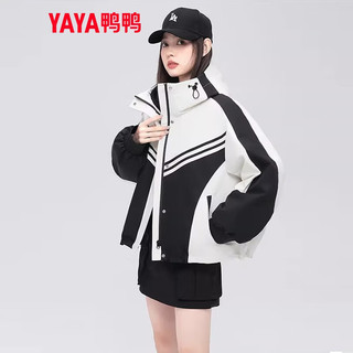 鸭鸭（YAYA）佟丽娅同款羽绒服女2023韩版撞色短款冲锋衣套装休闲外套DS 月夜黑色 M