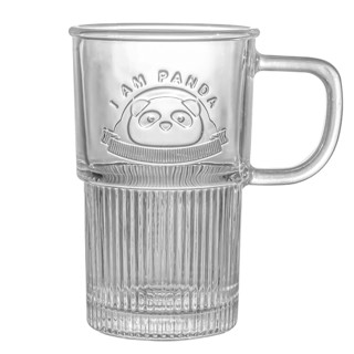 乐唯诗（NERVISHI）玻璃杯熊猫浮雕带把玻璃水杯果汁杯咖啡杯啤酒杯 裸杯【透明*1】