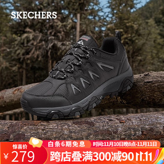 SKECHERS 斯凯奇 新款男鞋休闲鞋户外运动鞋复古厚底增高老爹鞋 黑色/炭灰色 42.5