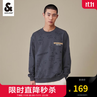 杰克·琼斯（JACK&JONES）秋季男装潮流宽松满印幽灵主题图案上衣运动卫衣长袖打底男士 水泥灰-E40 180/100A/L