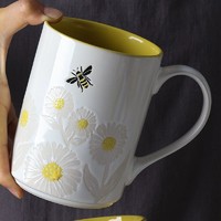 lucky lychee 日本浮雕蜜蜂马克杯咖啡杯牛奶杯早餐杯茶杯陶瓷日式雏菊