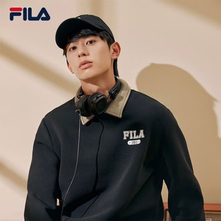 FILA 斐乐 男装卫衣男2023秋新款复古美式宽松休闲圆领套头衫运动上衣 正黑色-BK 175/96A/L