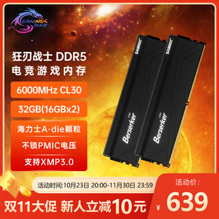 新乐士（SAMNIX）DDR5 5600 7200台式机内存条狂刃战士海力士A-die超频游戏 32G（16Gx2）6000 C30/XMP黑