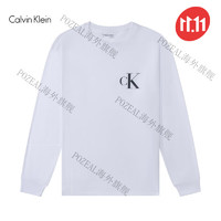 卡尔文·克莱恩 Calvin Klein 美国CK 男士纯棉长袖圆领休闲印花时尚打底T恤秋冬 白色 美码S(120-140斤)