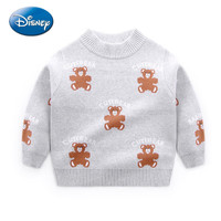 迪士尼（Disney）儿童毛衣秋冬精梳棉保暖小熊提字可爱百搭中高领棉针织衫 灰色 140cm