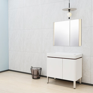 科勒（KOHLER）希雅维落地浴室柜K-45764T+感应灯防雾镜柜组合 白色浴室柜900mm
