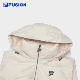 FILA FUSION斐乐潮牌羽绒马甲女2023冬宽松收腰工装连帽外套 灰麦色-BG 155/76A/XS