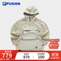 FILA FUSION斐乐潮牌男子针织连帽上衣时尚拼接卫衣 淀乳色-LK 170/92A/M