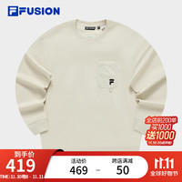 FILA 斐乐 FUSION潮牌男子针织套头衫2023冬时尚纯棉圆领卫衣 灰麦色-BG 170/92A/M