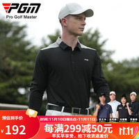 PGM高尔夫服装男长袖T恤秋冬运动上衣男装衣服polo衫拼色百搭 YF651-黑色 XL