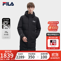 FILA 斐乐男士长款羽绒服休闲简约基础连帽上衣 正黑色-BK 190/112B/XXXXL