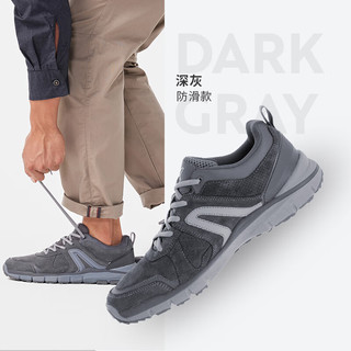 迪卡侬（DECATHLON）休闲鞋男皮面低帮舒适减震男鞋透气运动鞋FEEL 深灰色 43