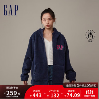 Gap男女装冬季2023LOGO仿羊羔绒宽松廓形卫衣841337连帽衫 海军蓝亚洲尺码 185/108A(XXXL)亚洲尺码