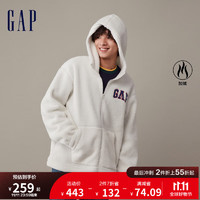 Gap 盖璞 男女装冬季2023新款LOGO仿羊羔绒宽松廓形卫衣841337连帽衫 白色 175/96A(L)亚洲尺码