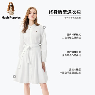 Hush Puppies暇步士女装2024春时尚通勤显瘦纯棉衬衫连衣裙女 118白色 M