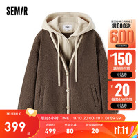 森马（Semir）外套女中长款仿羊羔毛时尚宽松假两件夹克 咖啡50800 150/76A/XS